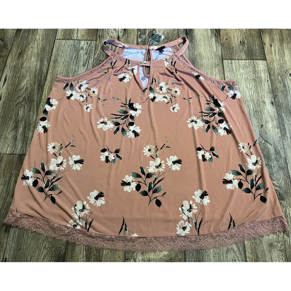 Torrid 4 Studio Knit High Neck Keyhole Top Blouse Floral Sleeveless